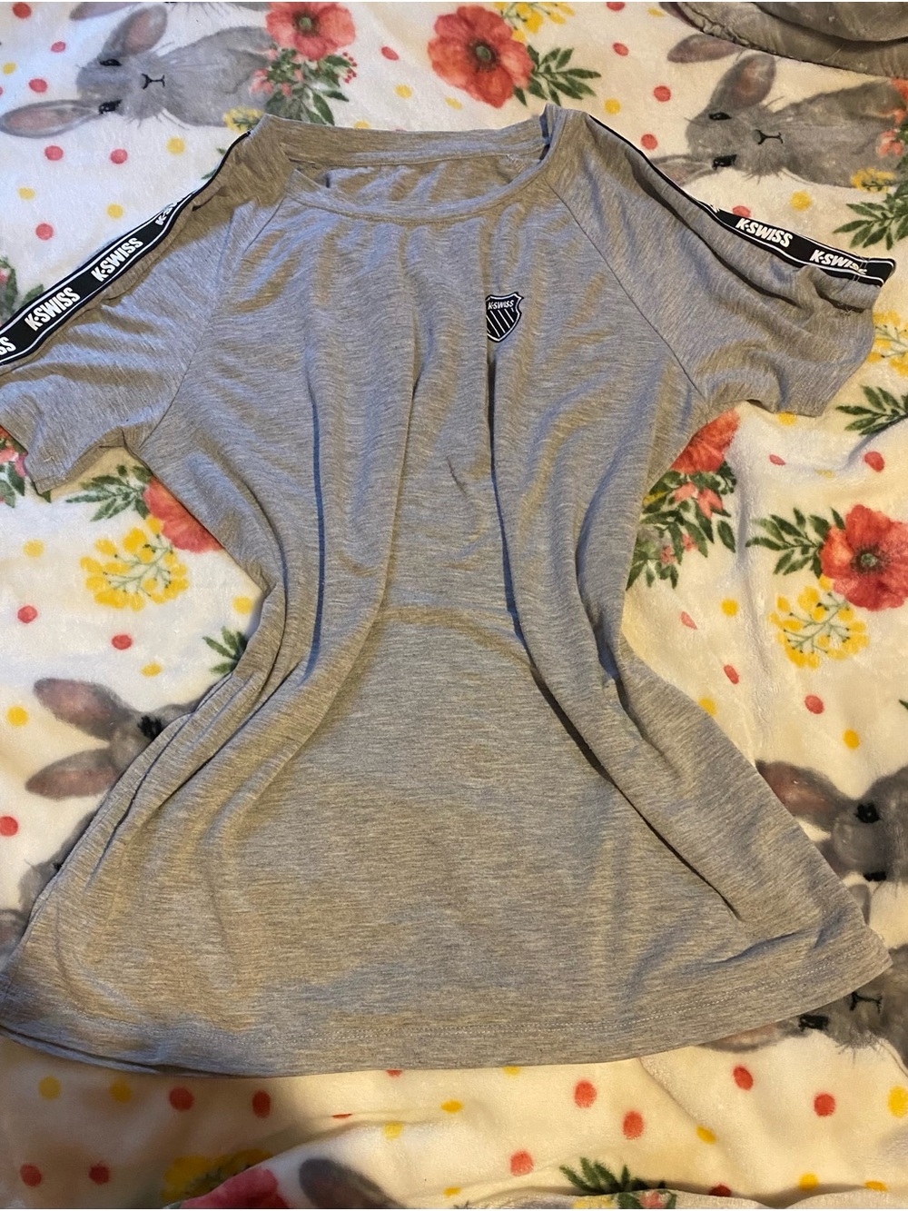 K-Swiss Heather Gray Short Sleeve Athletic Tee with Logo Tape